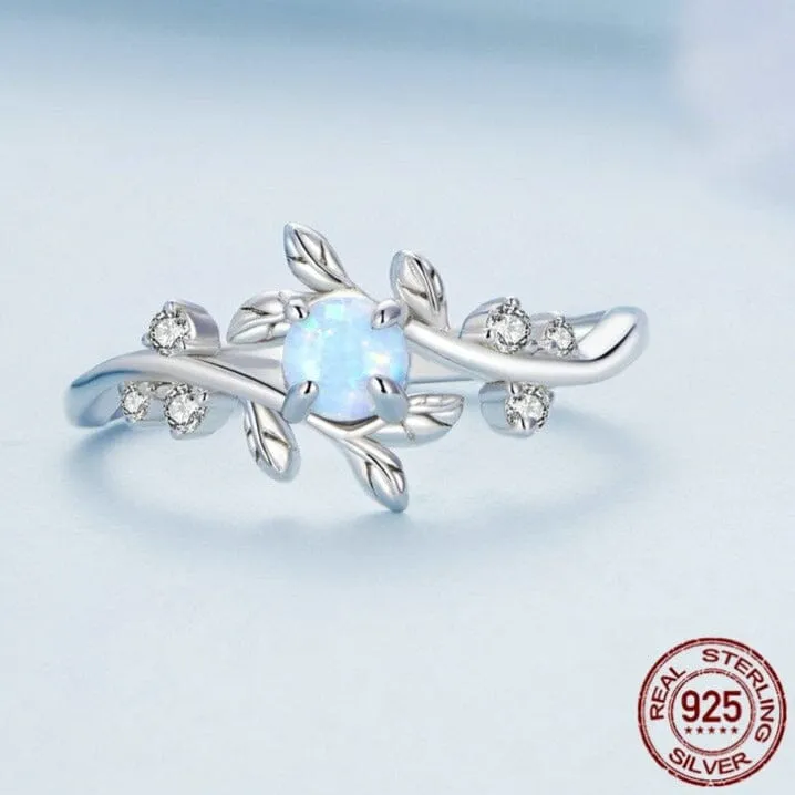 Leaf Style White Fire Opal Ring - 925 Sterling Silver