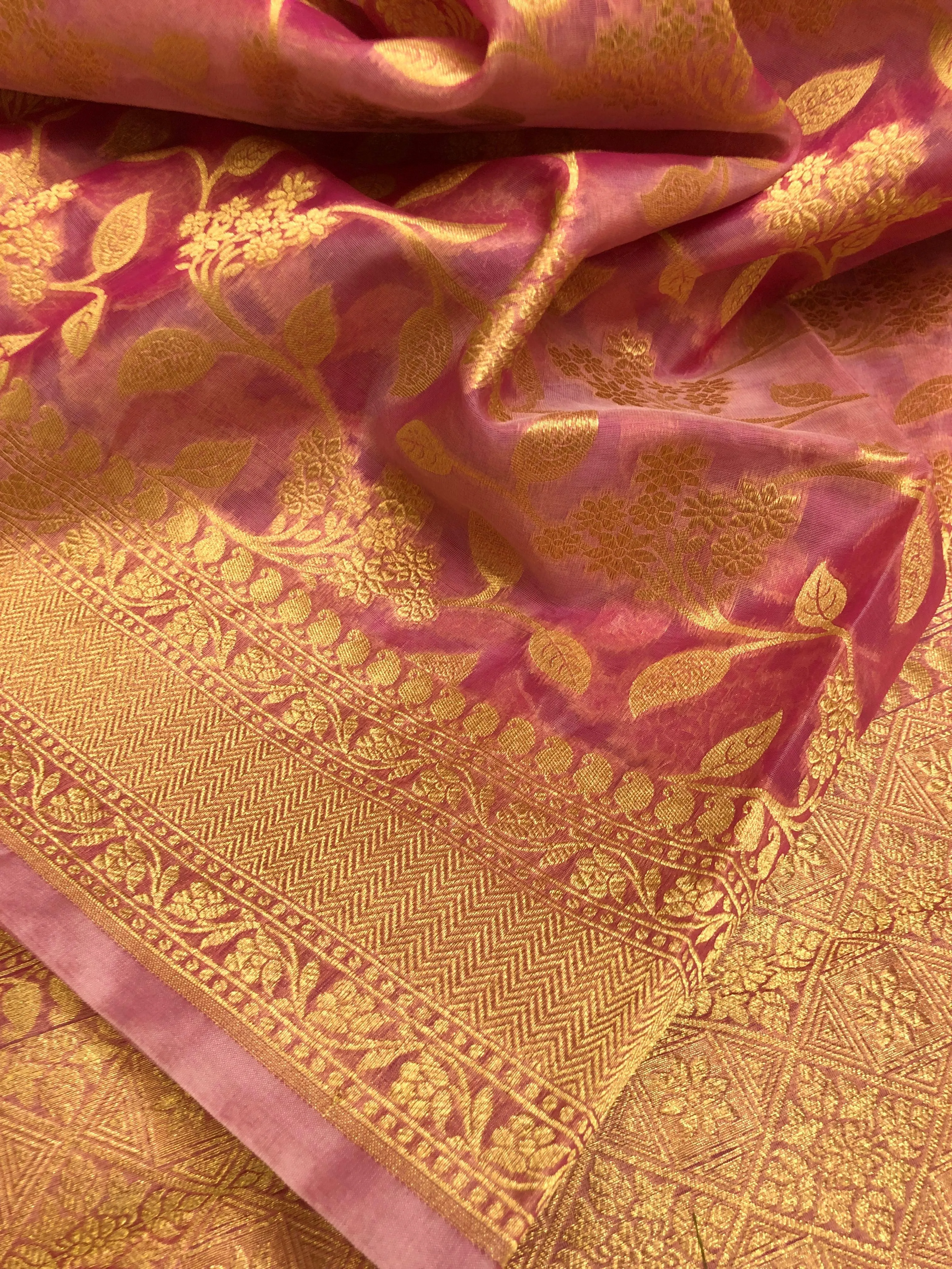 Light Punch Pink Color Organza Banarasi Saree