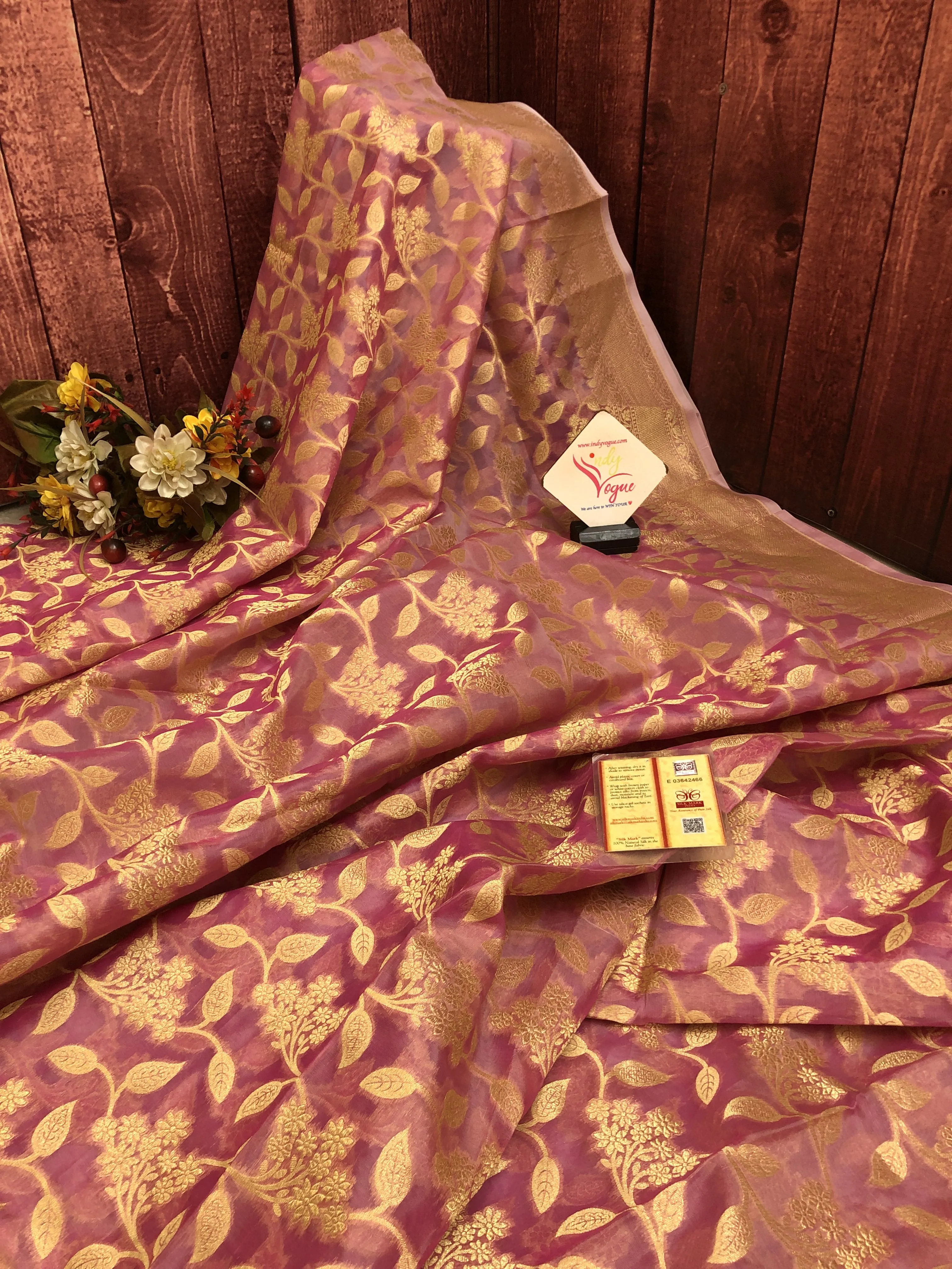 Light Punch Pink Color Organza Banarasi Saree