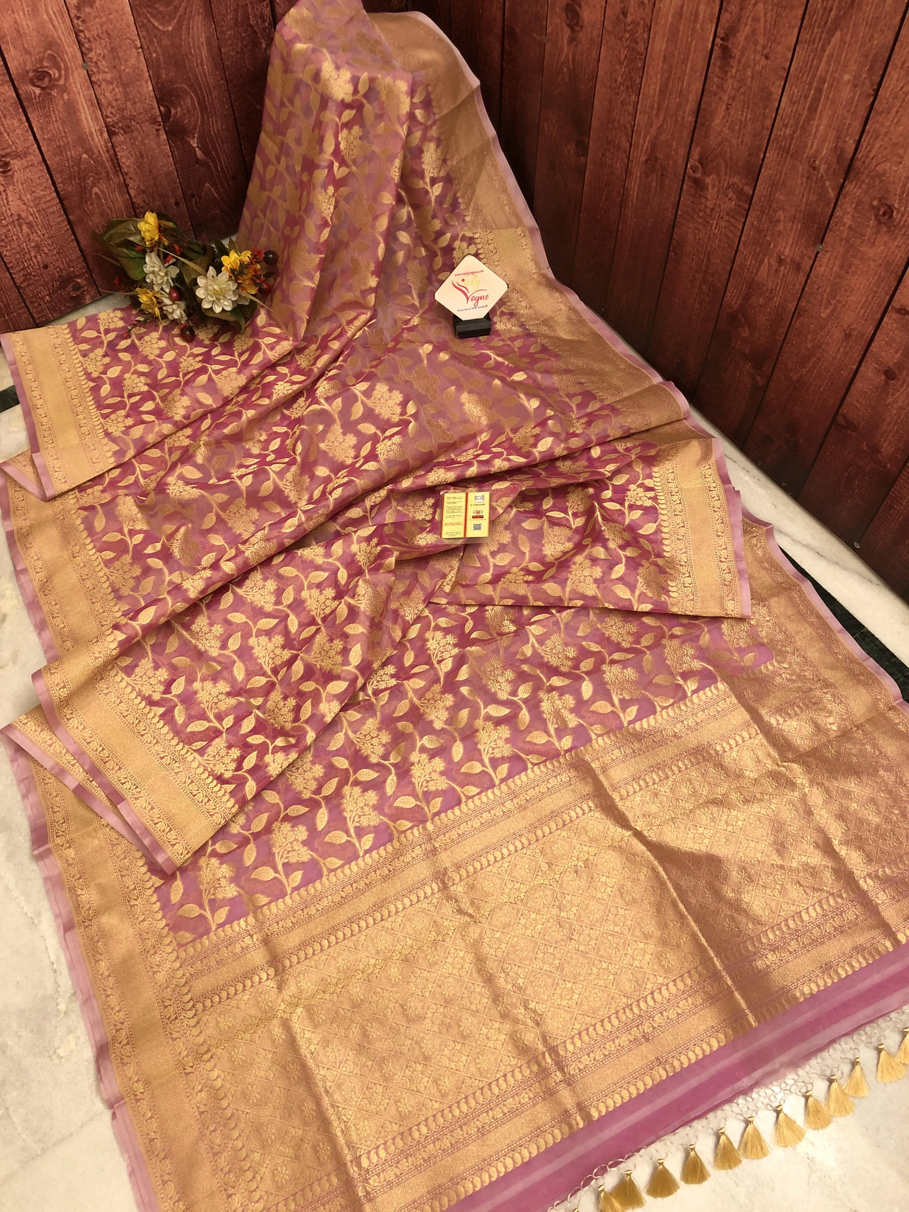 Light Punch Pink Color Organza Banarasi Saree