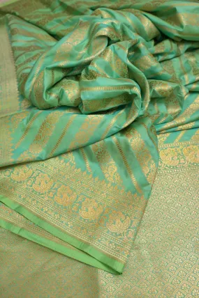 Light Sea Green Color Pure Katan Bangalore Silk Saree with Zari Stripes Work