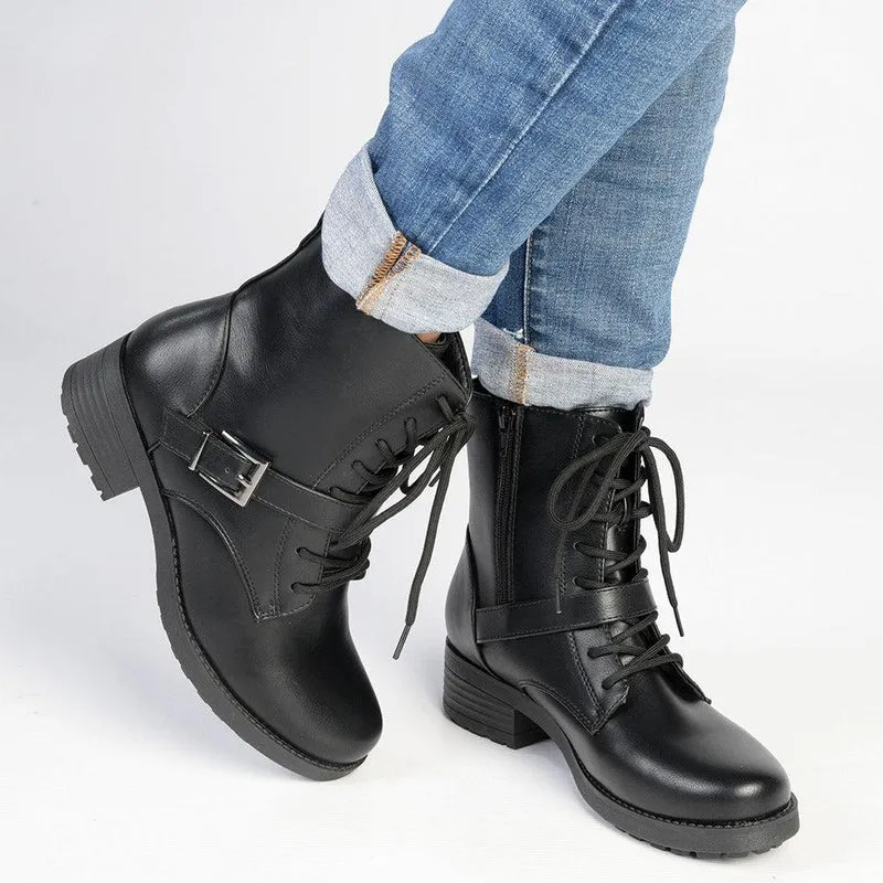 Madison Bex Combat Ankle Boots - Black