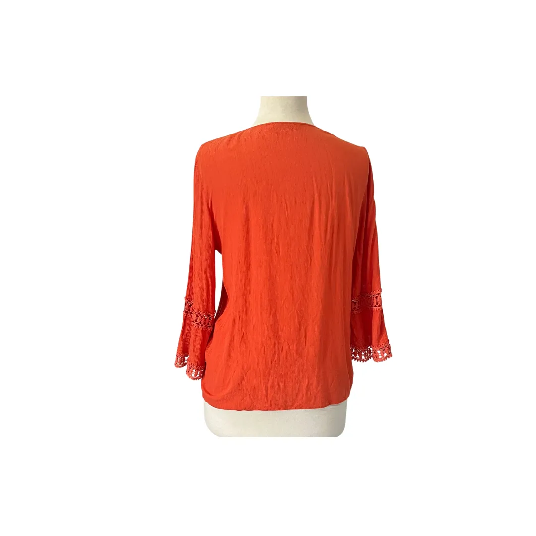 Mango Orange Lace Front-tie Peasant Blouse | Gently Used |