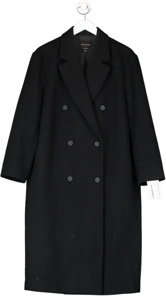 Massimo Dutti Black Wool Blend Double Breasted Coat UK XS