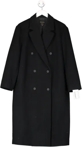 Massimo Dutti Black Wool Blend Double Breasted Coat UK XS