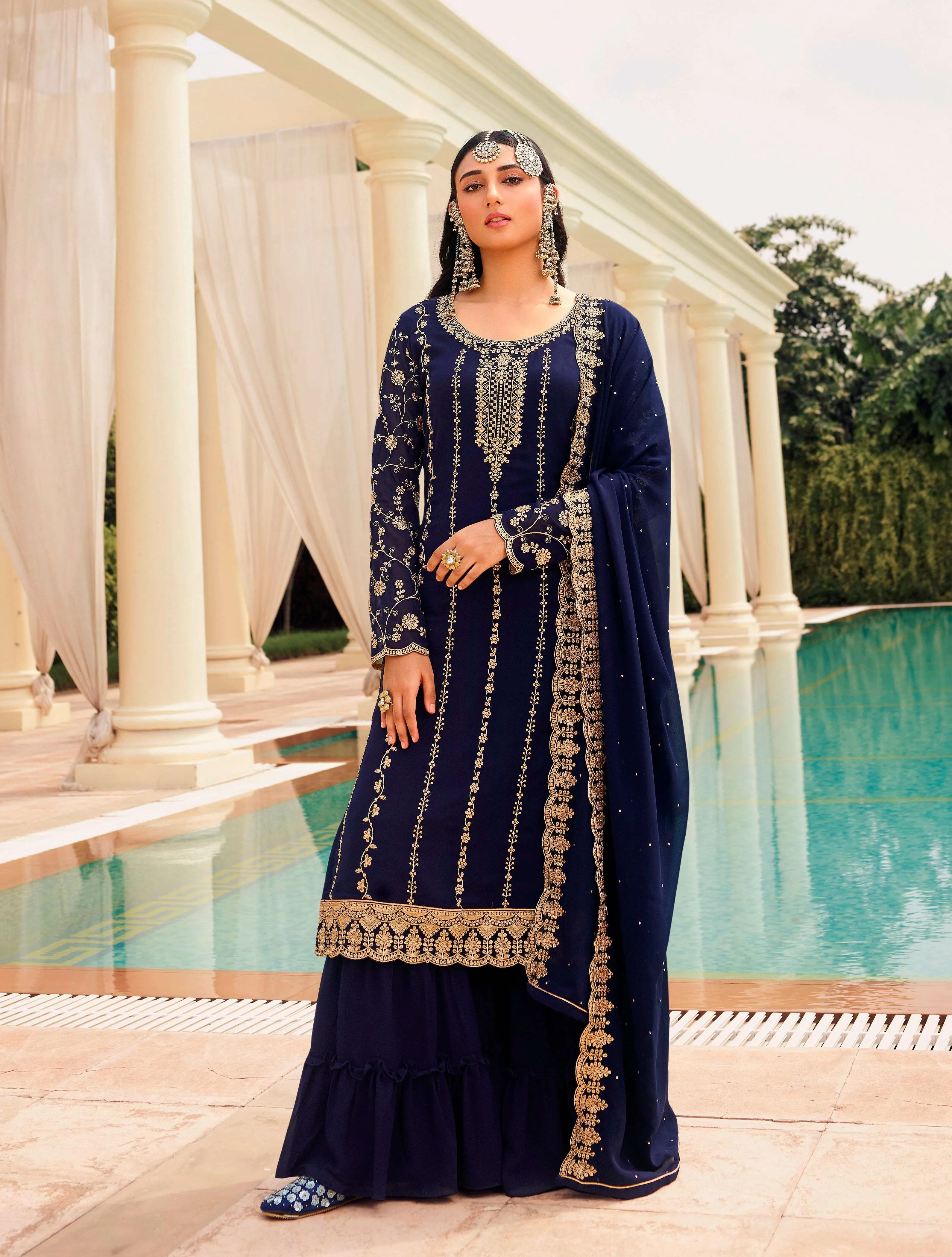 Midnight Blue Sharara Pakistani Style Dress