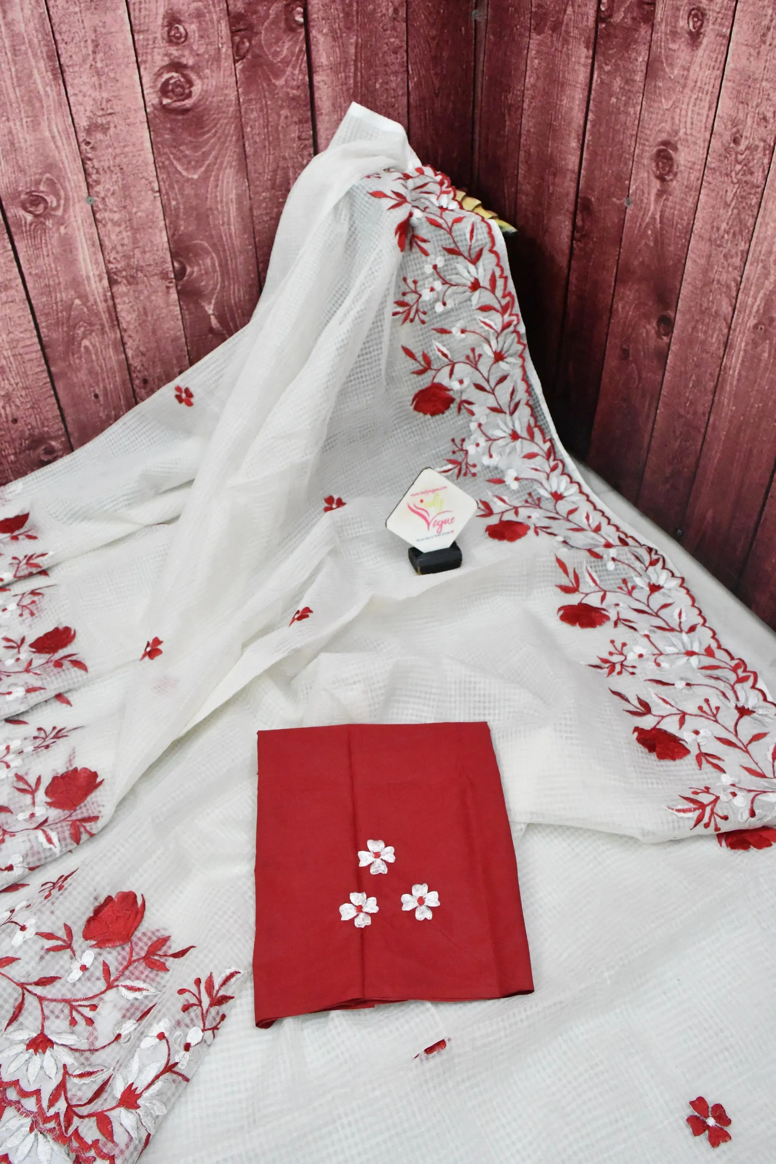 Milk White Color Resham Kota Saree with Embroidery Work and Scallop Border