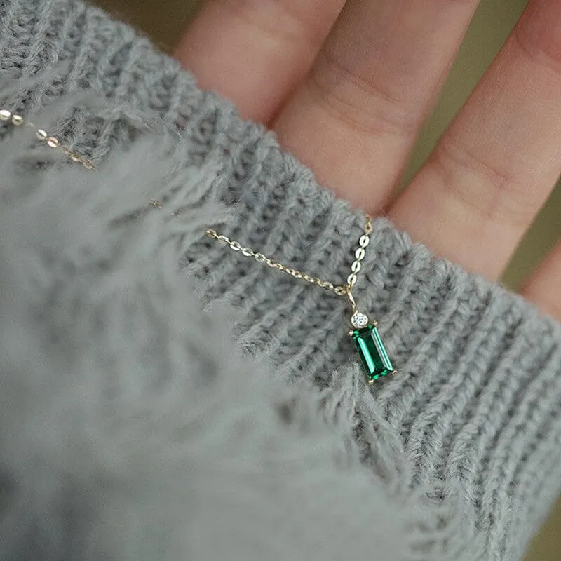 Mini Rectangle Emerald Green Necklace