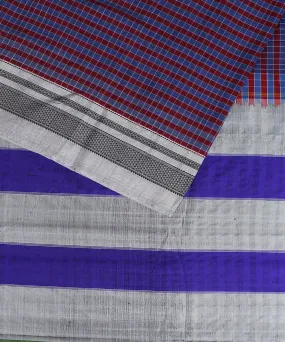 Multi checks grey chikki paras border ilkal cotton silk saree