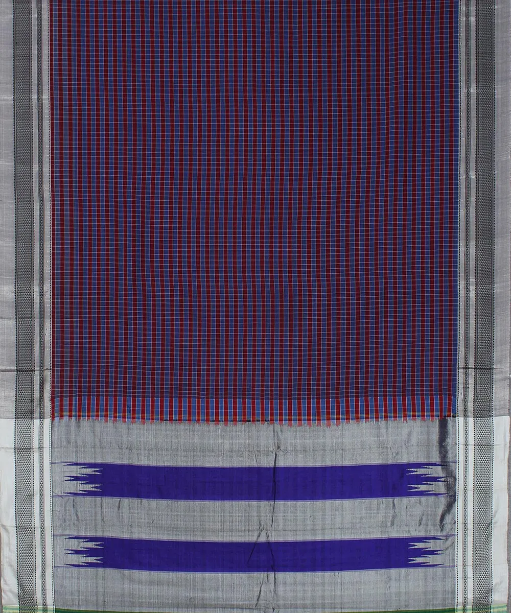 Multi checks grey chikki paras border ilkal cotton silk saree