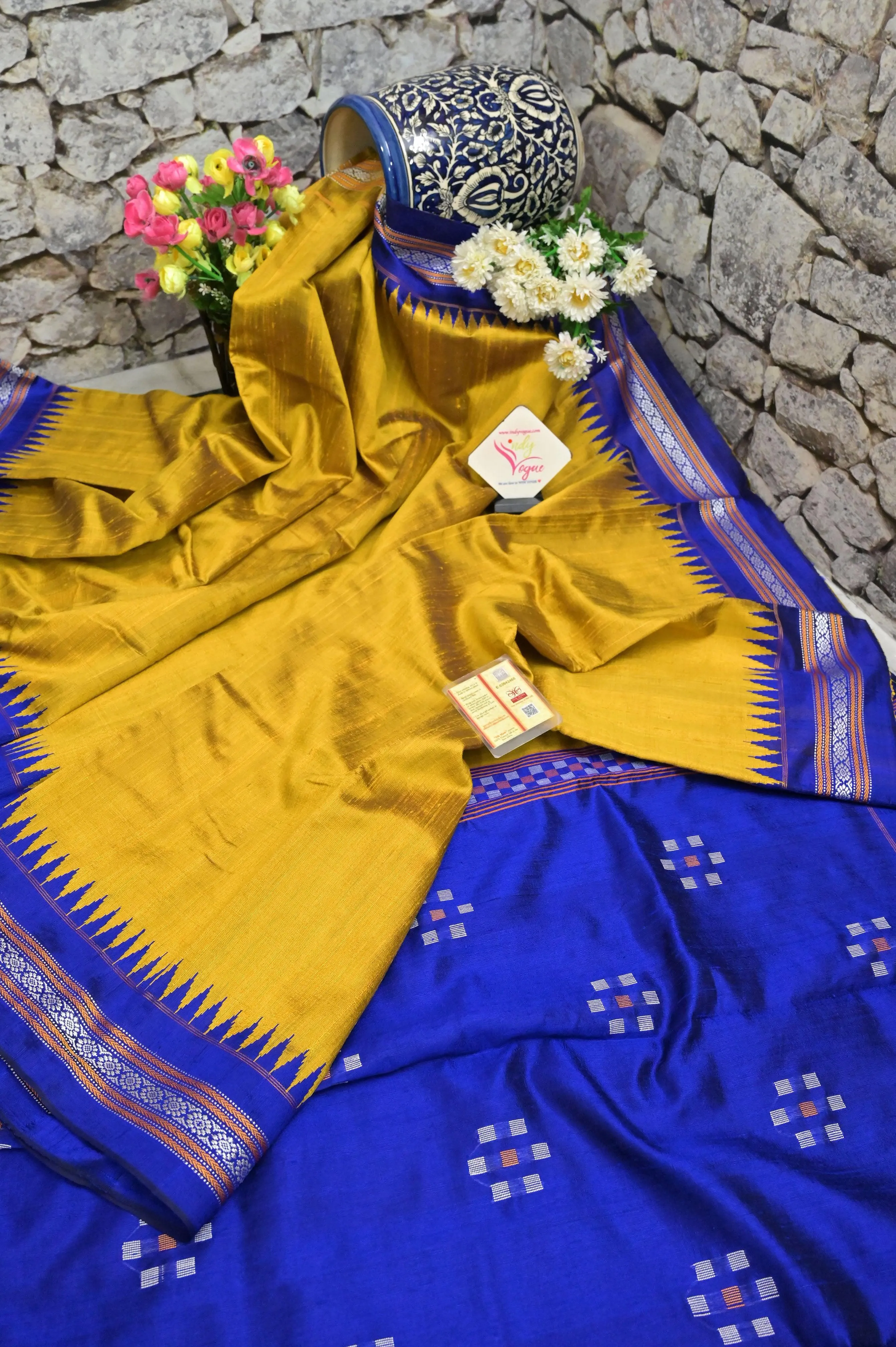 Mustard Golden Color Raw Silk Saree with Vidarbha Border