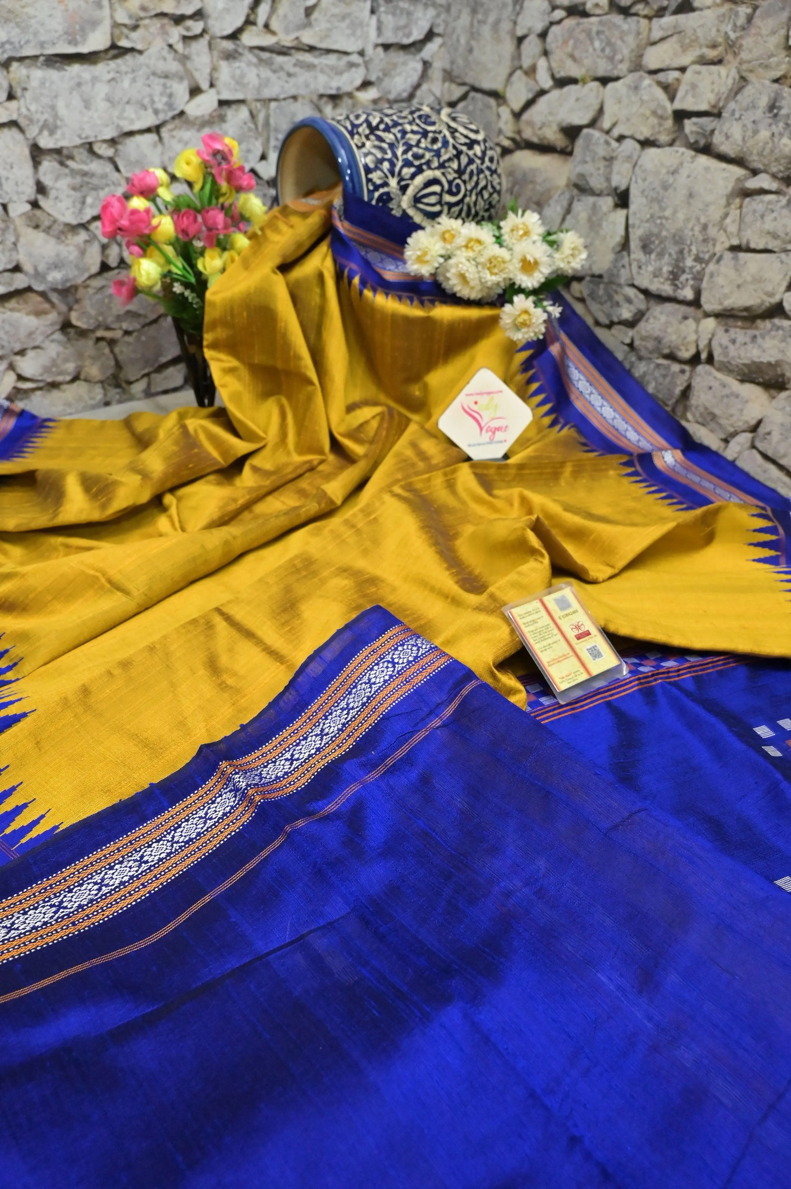 Mustard Golden Color Raw Silk Saree with Vidarbha Border