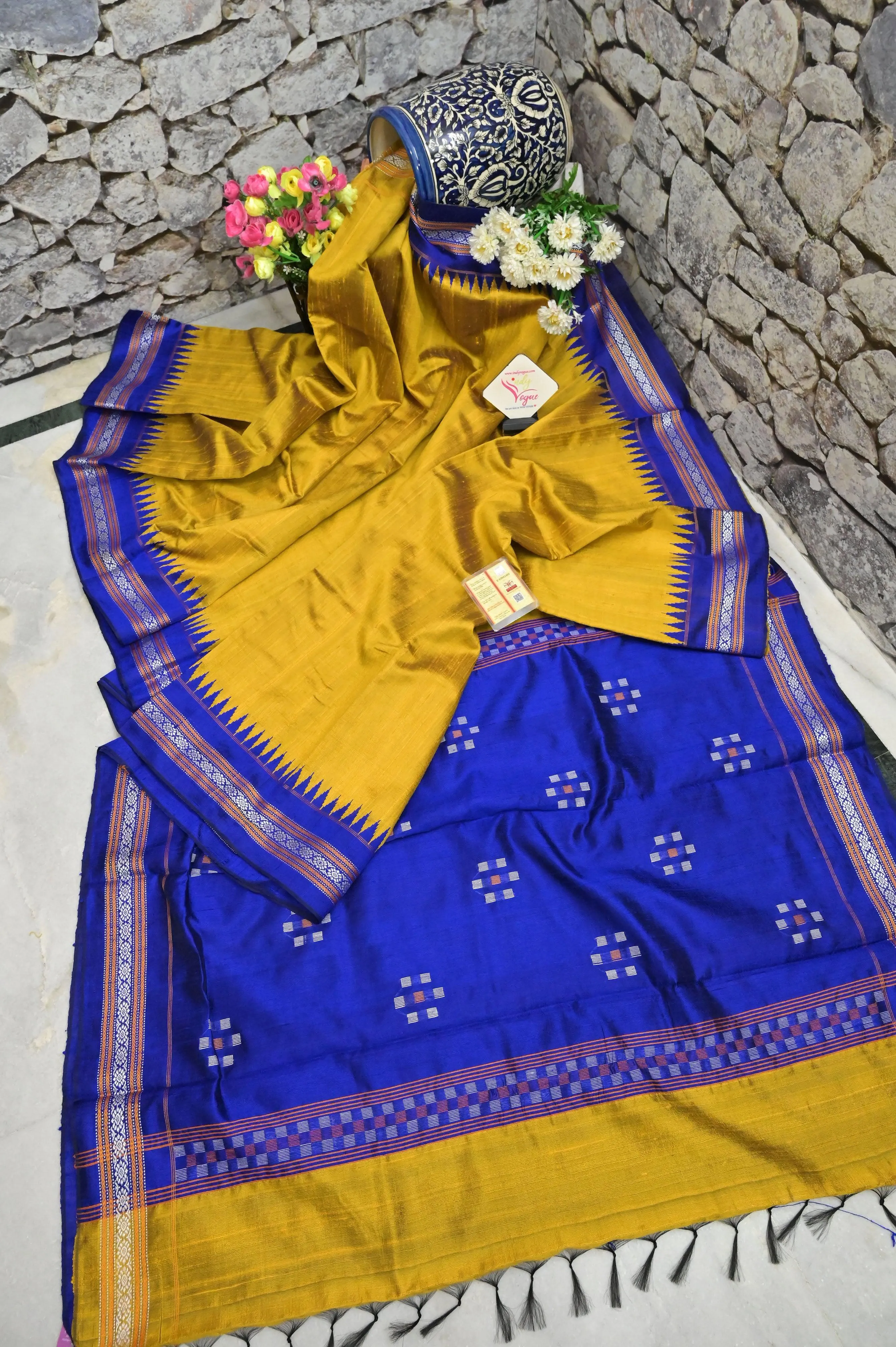 Mustard Golden Color Raw Silk Saree with Vidarbha Border