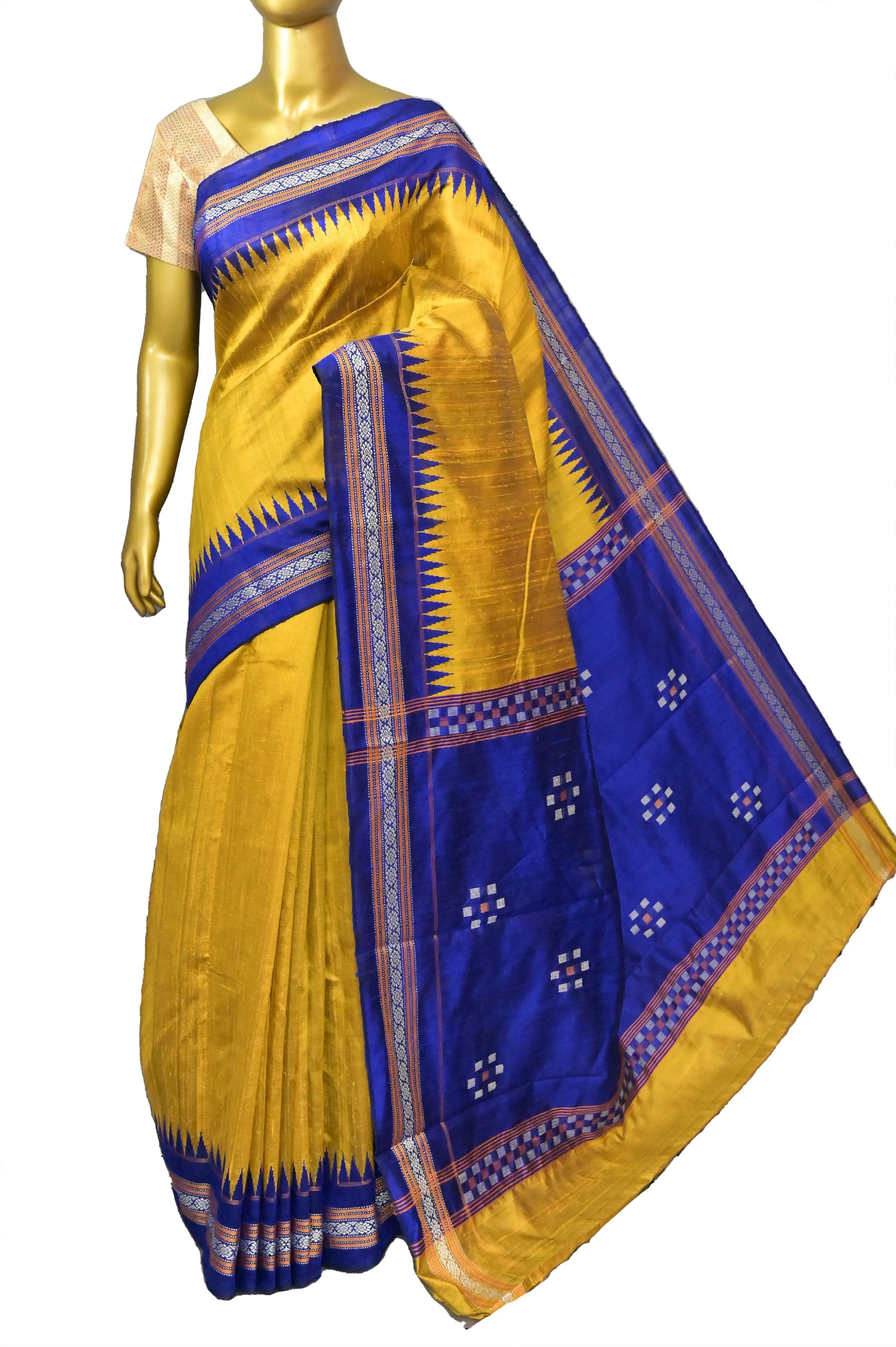 Mustard Golden Color Raw Silk Saree with Vidarbha Border