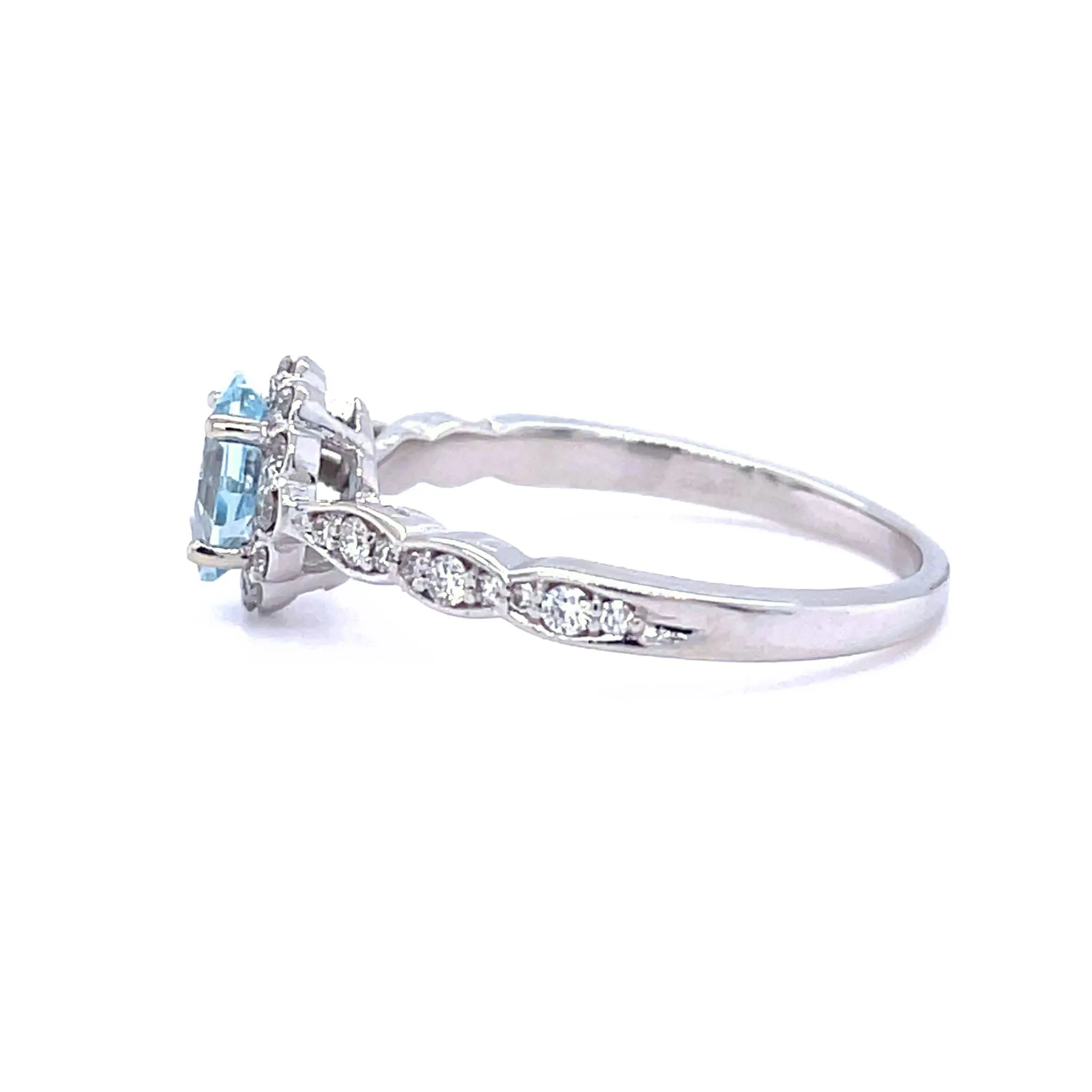 Natural Aquamarine Engagement Ring Vintage Style Asscher Cut Aquamarine Ring Diamond Halo