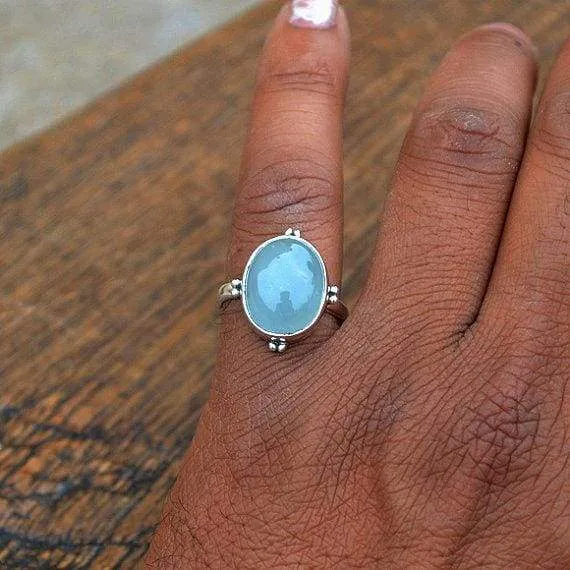 Natural Aquamarine Gemstone Aquamarine Cabochon Ring, Sterling Silver Ring, Aquamarine Jewelry, Nickel Free