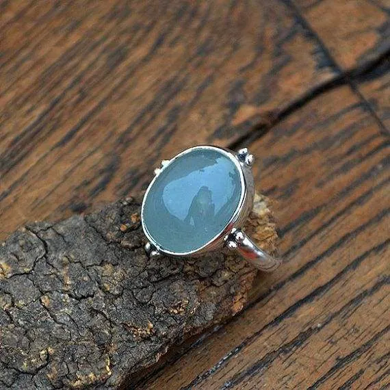 Natural Aquamarine Gemstone Aquamarine Cabochon Ring, Sterling Silver Ring, Aquamarine Jewelry, Nickel Free