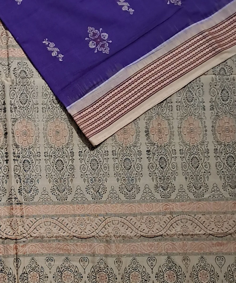 Navy blue beige cotton handloom bomkai saree