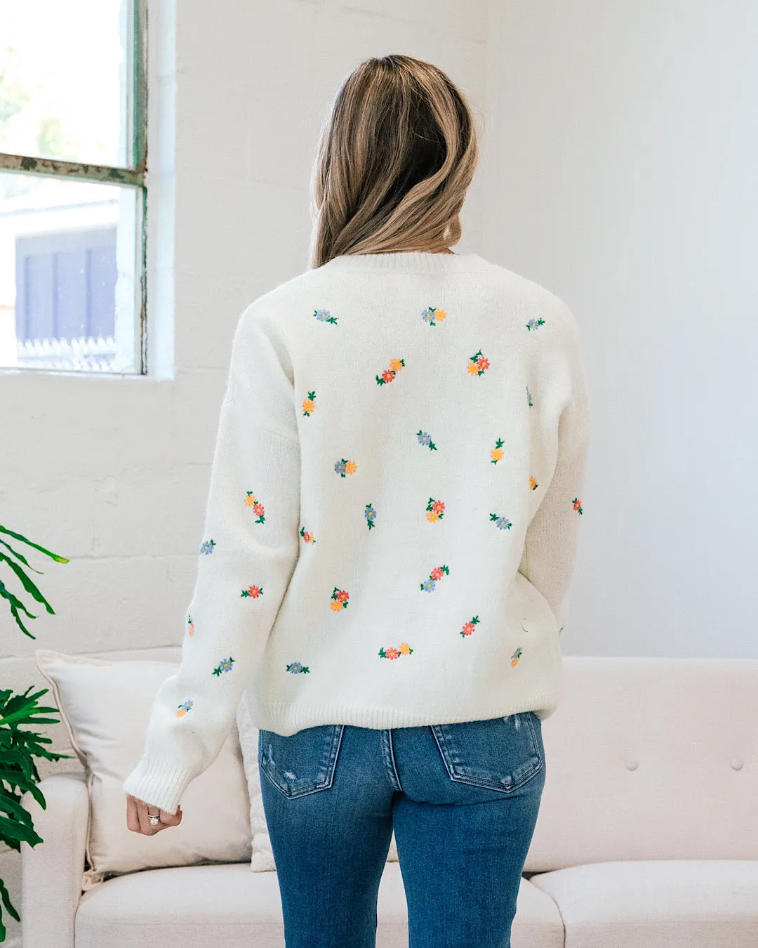 Nora Ivory Embroidered Daisy Sweater