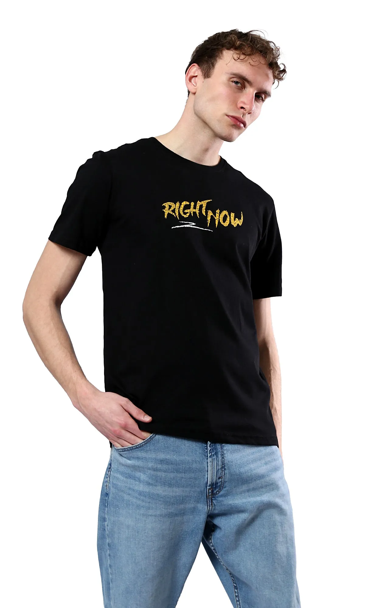 O178911 Printed Right Now Black Casual Tee