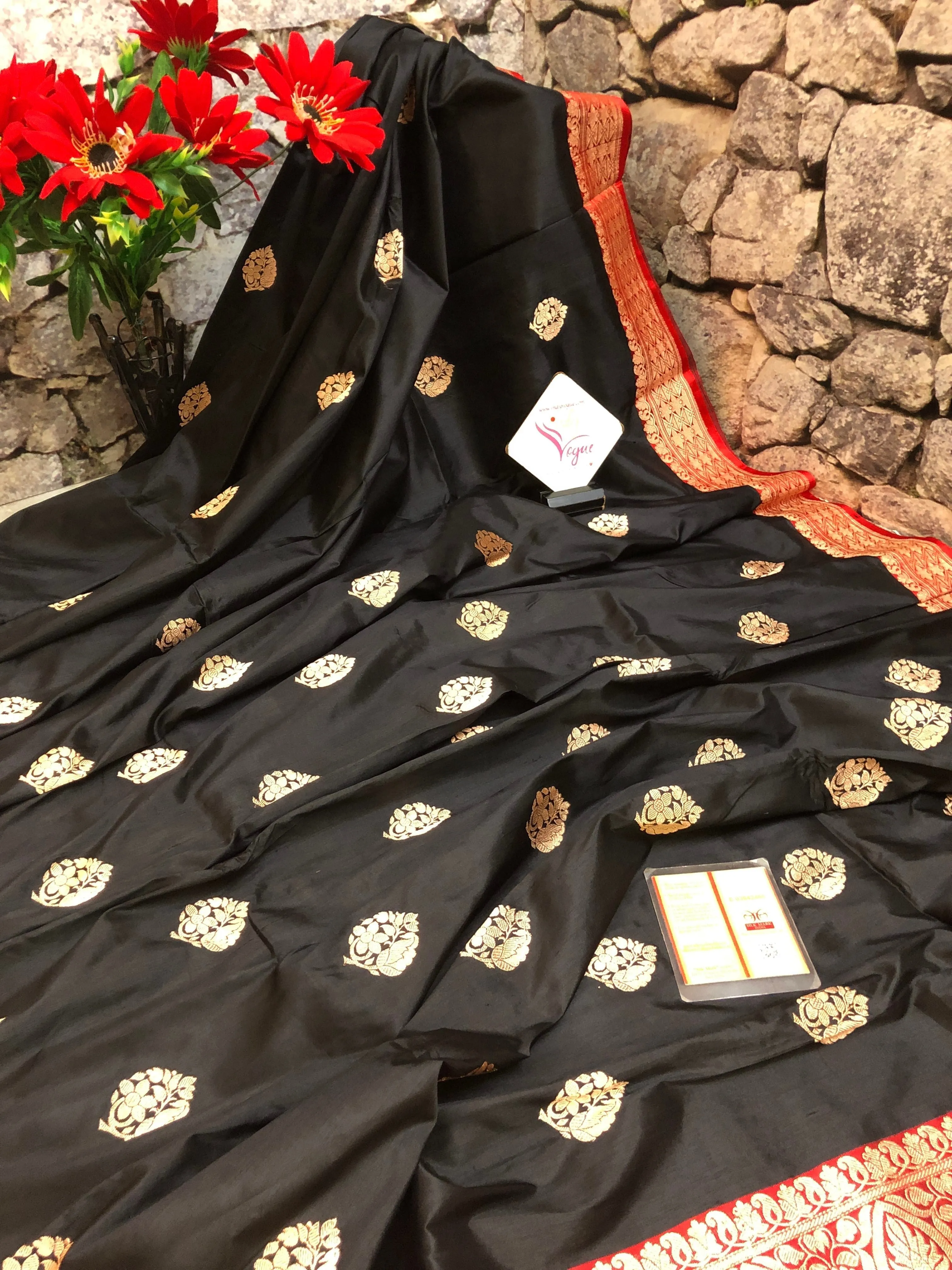 Obsidian Black and Royal Red Color Katan Banarasi Saree