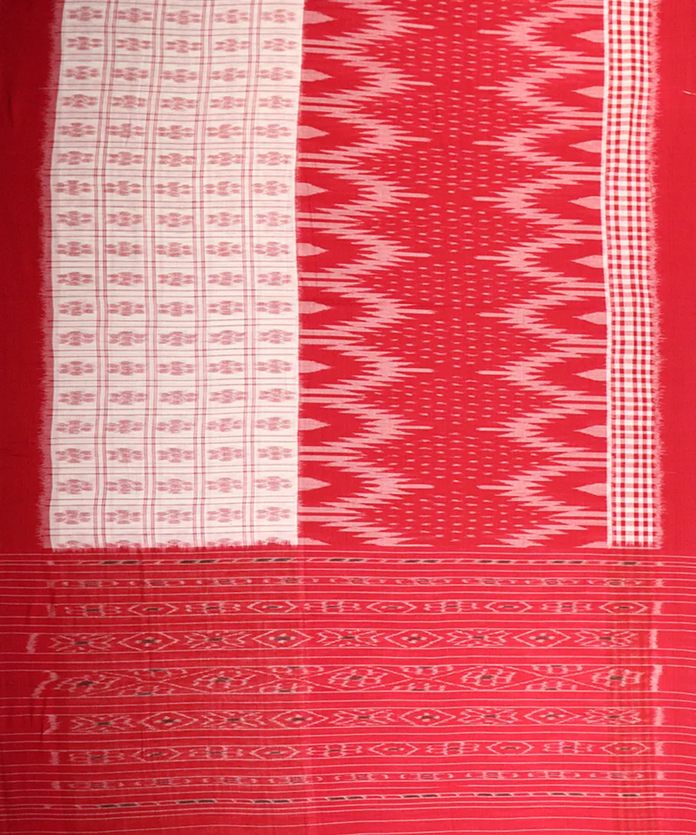 Offwhite red cotton handloom nuapatna saree