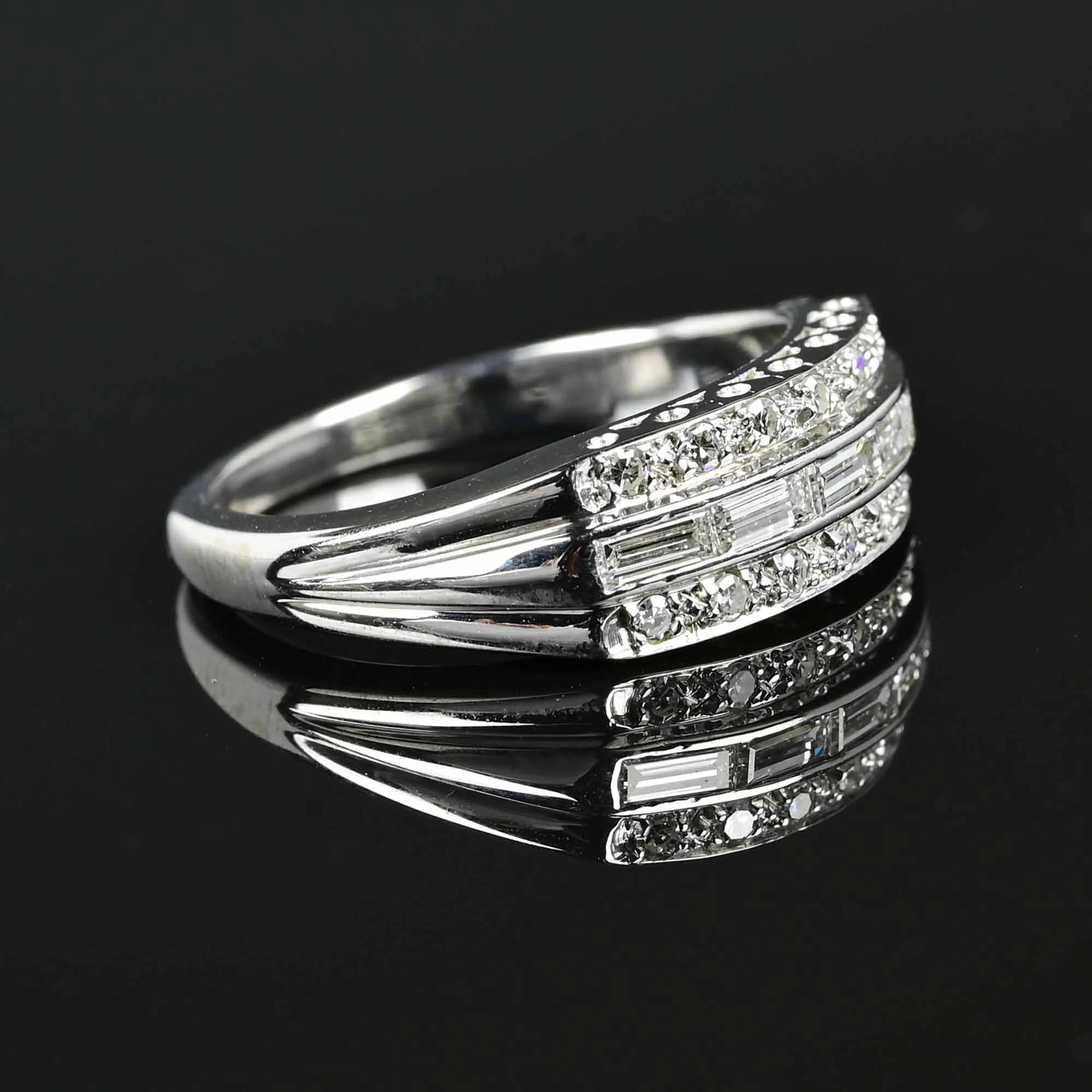 ON HOLD Vintage 14K White Gold Baguette Diamond Band Ring