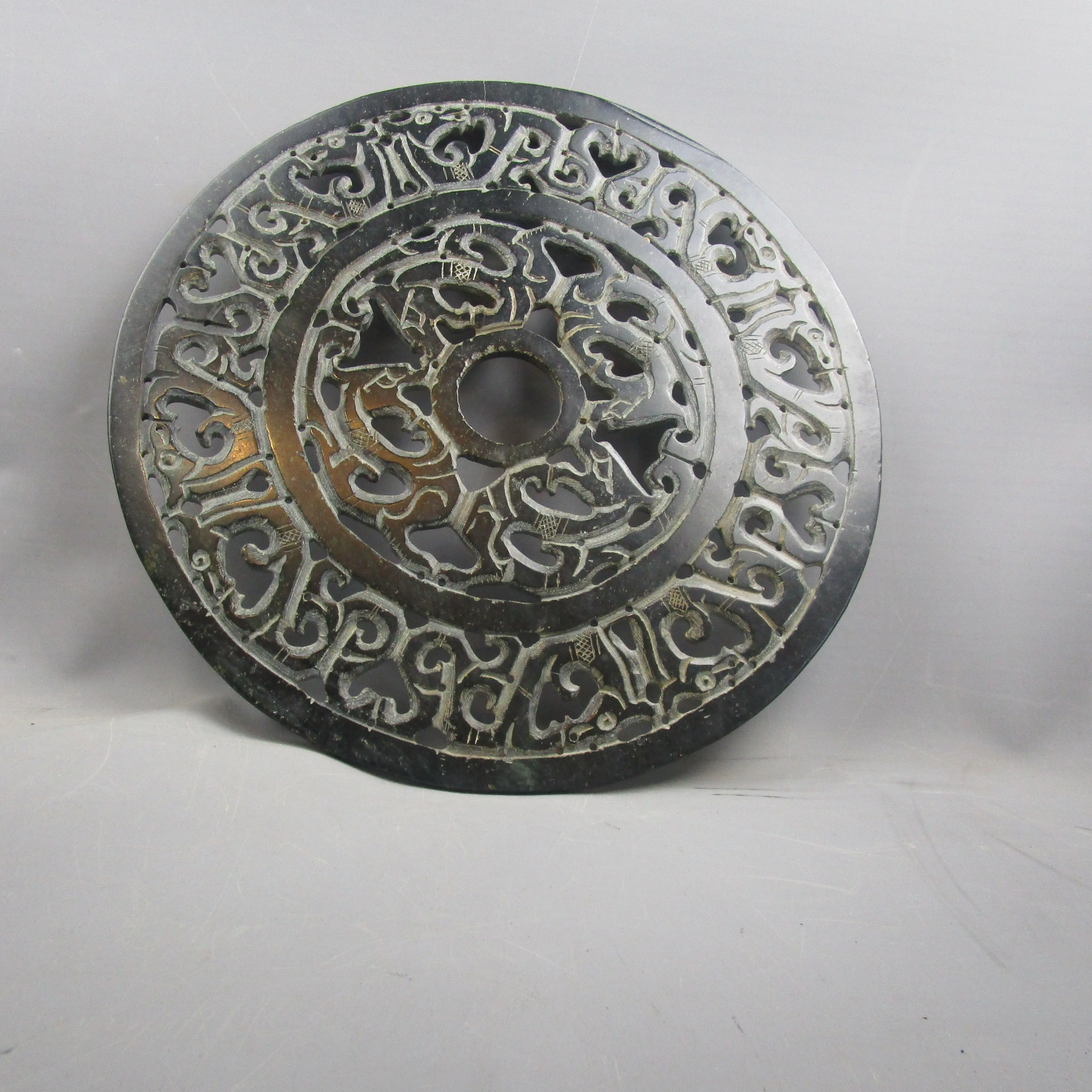 Oriental Carved Hardstone Dragon Wheel Disc Antique Edwardian c1920