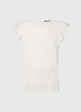 Pepe Jeans Women's T-shirt with perforated details Nina PL505444 800 white