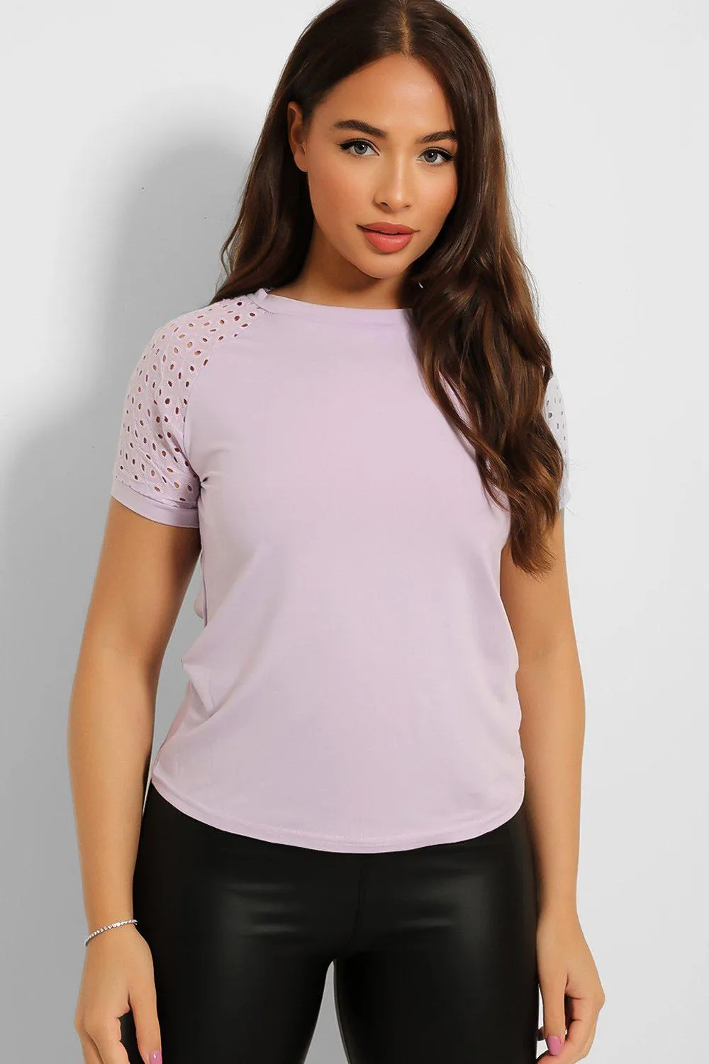 Perforated Embroidered Sleeves Tee