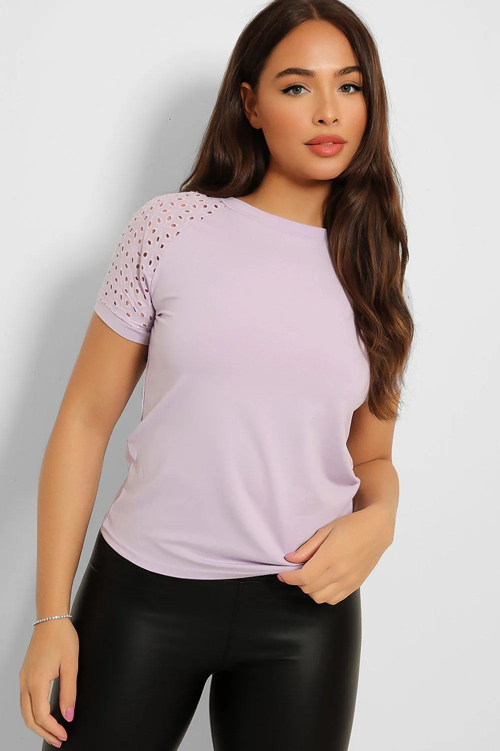 Perforated Embroidered Sleeves Tee