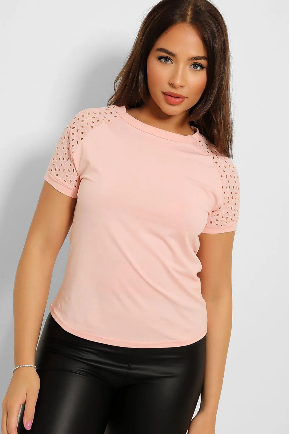 Perforated Embroidered Sleeves Tee