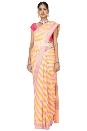 Pink and yellow handloom banarasi saree with blouse