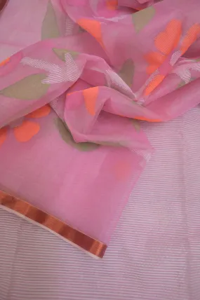 Pink Color Muslin Jamdani Saree with Jamdani Weaving