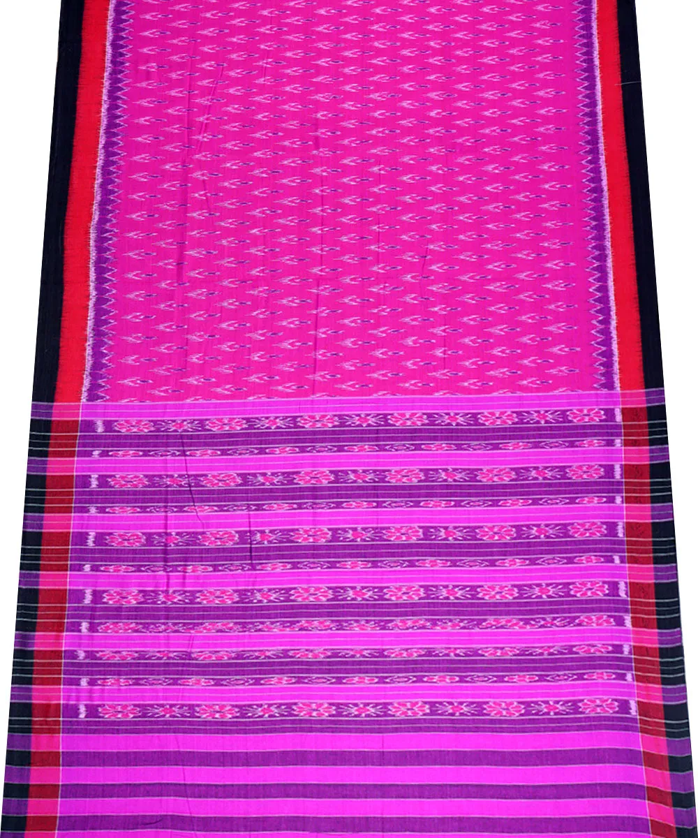 Pink red black cotton handloom nuapatna saree