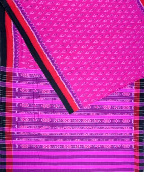 Pink red black cotton handloom nuapatna saree