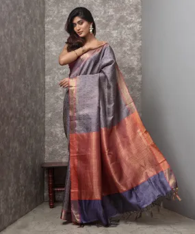 Purple orange handwoven chhatisgarh tussar silk saree