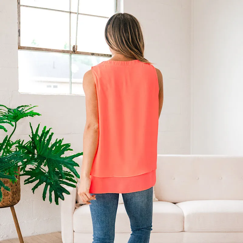 Raelynn Sleeveless Blouse - Neon Coral FINAL SALE