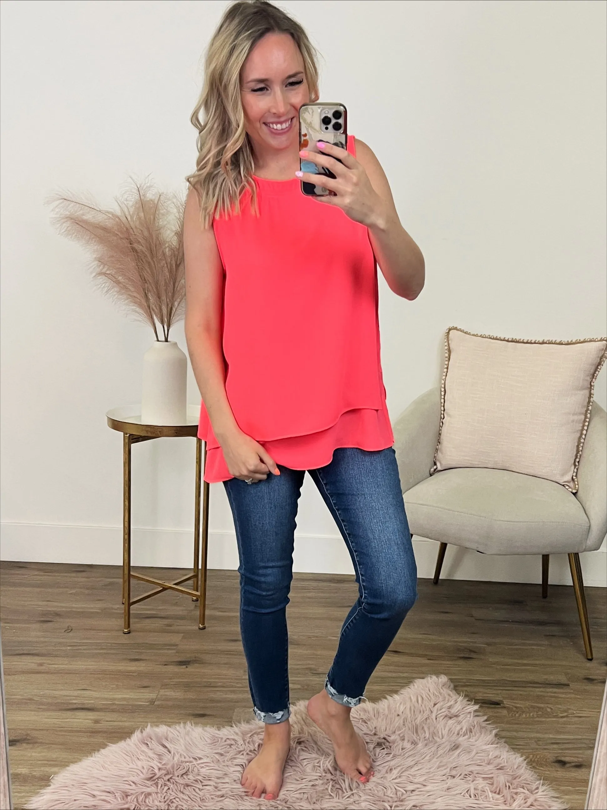 Raelynn Sleeveless Blouse - Neon Coral FINAL SALE