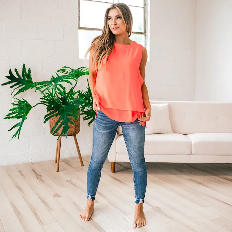 Raelynn Sleeveless Blouse - Neon Coral FINAL SALE