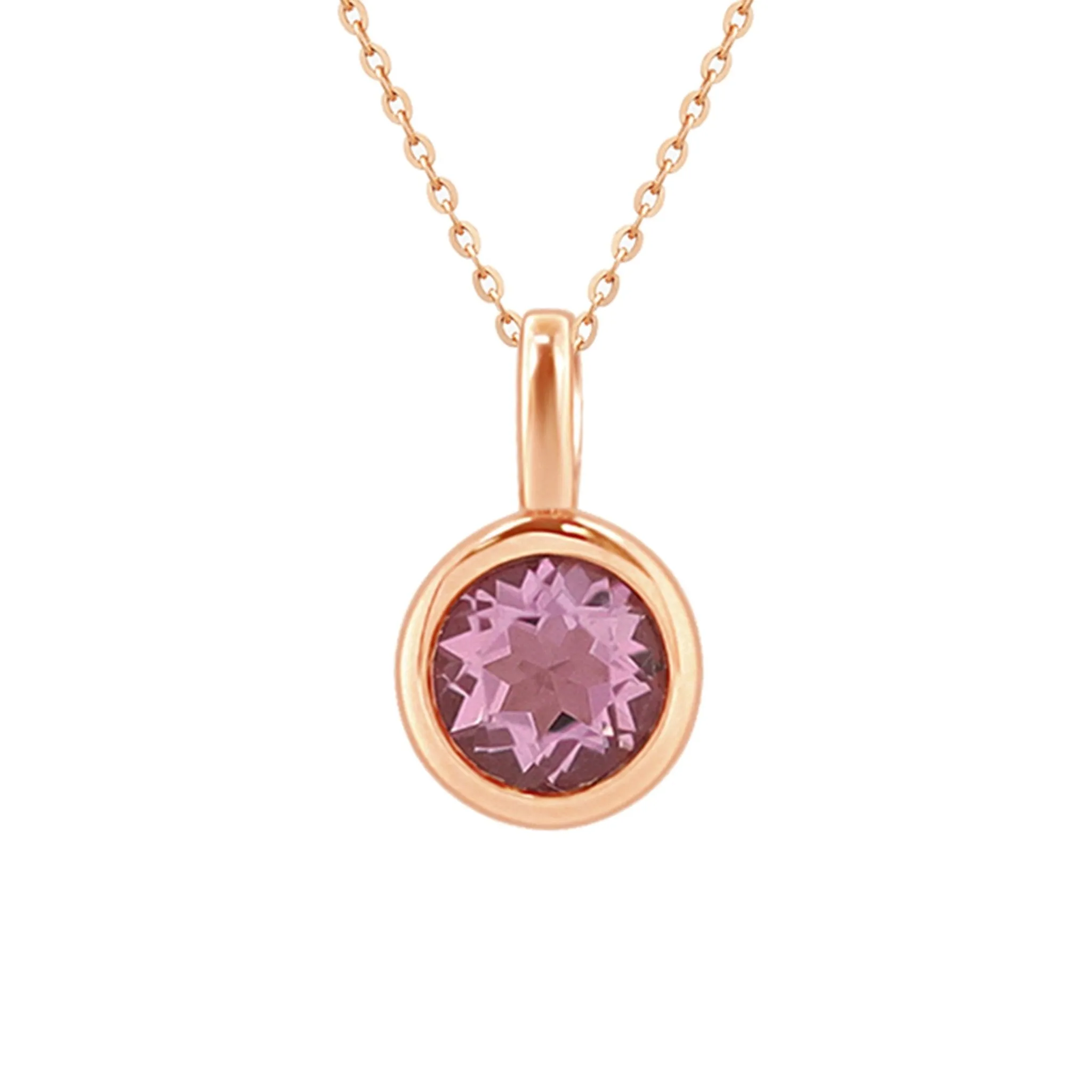 Round Bezel Set Amethyst Pendant Necklace