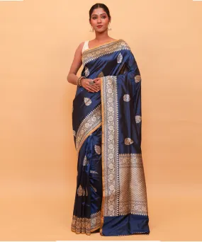 Royal blue silk banarasi handwoven saree