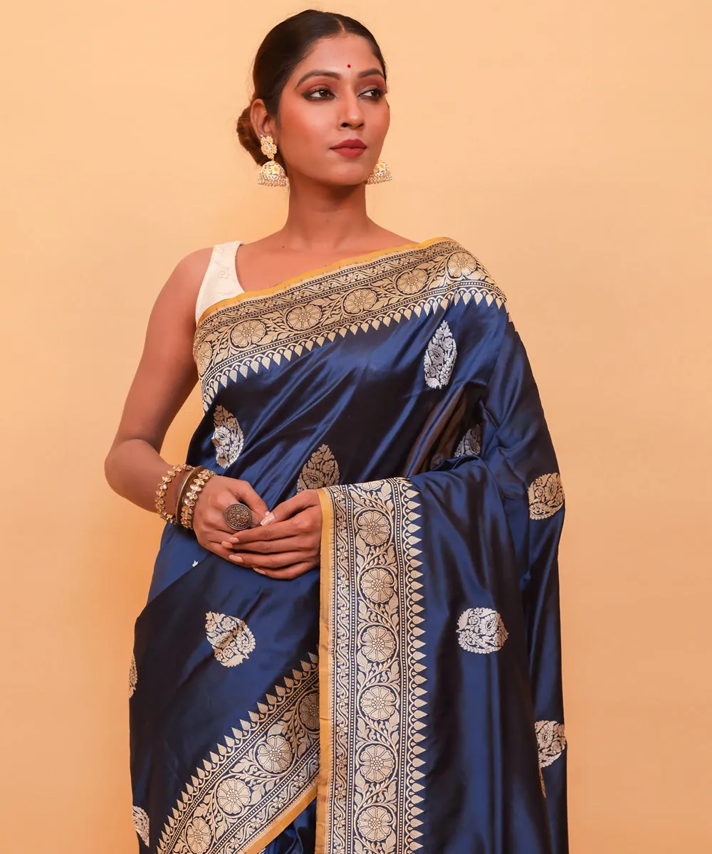 Royal blue silk banarasi handwoven saree