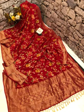 Royal Red Color Muga Banarasi with Allover Meenakari Work