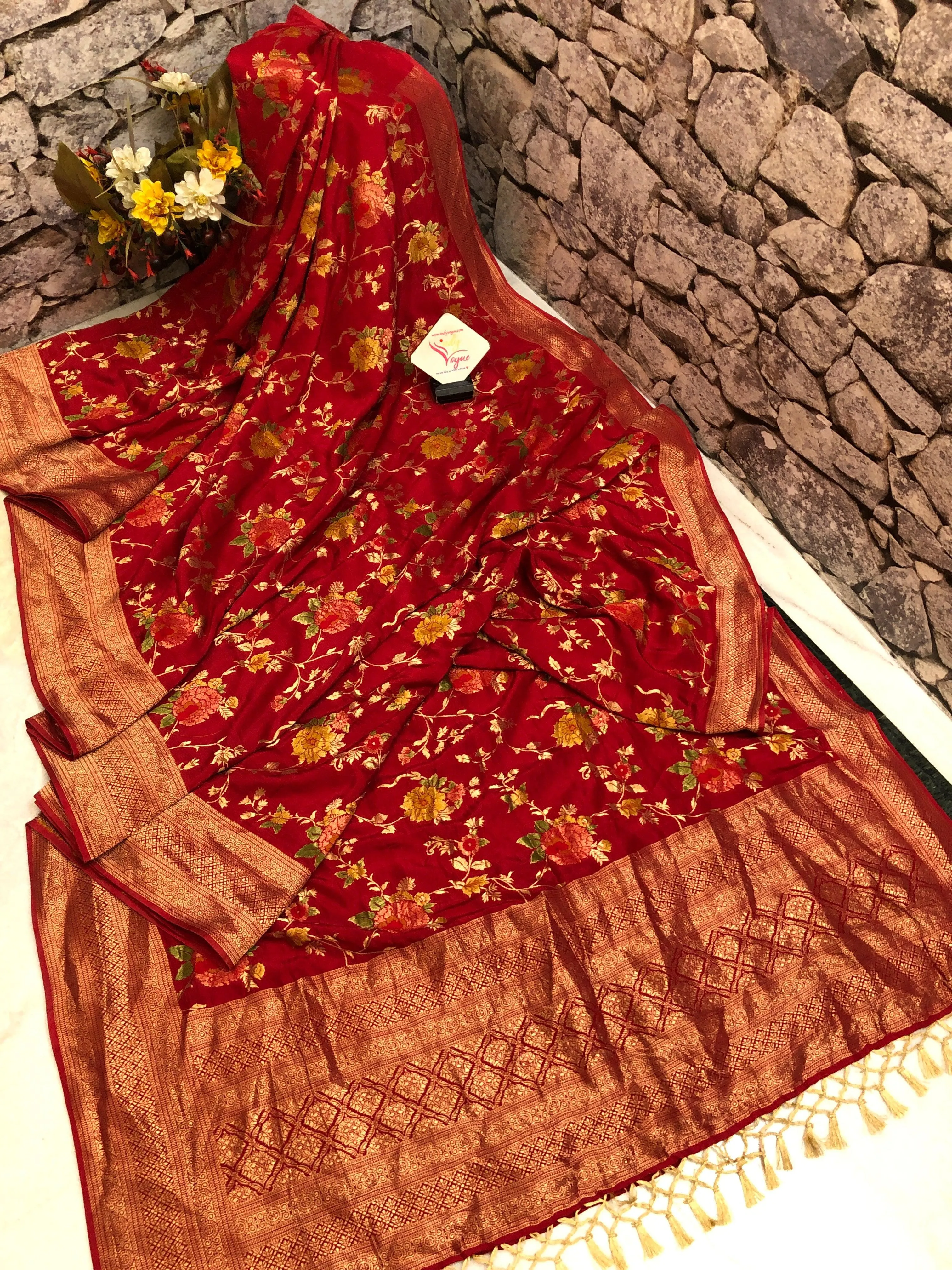 Royal Red Color Muga Banarasi with Allover Meenakari Work