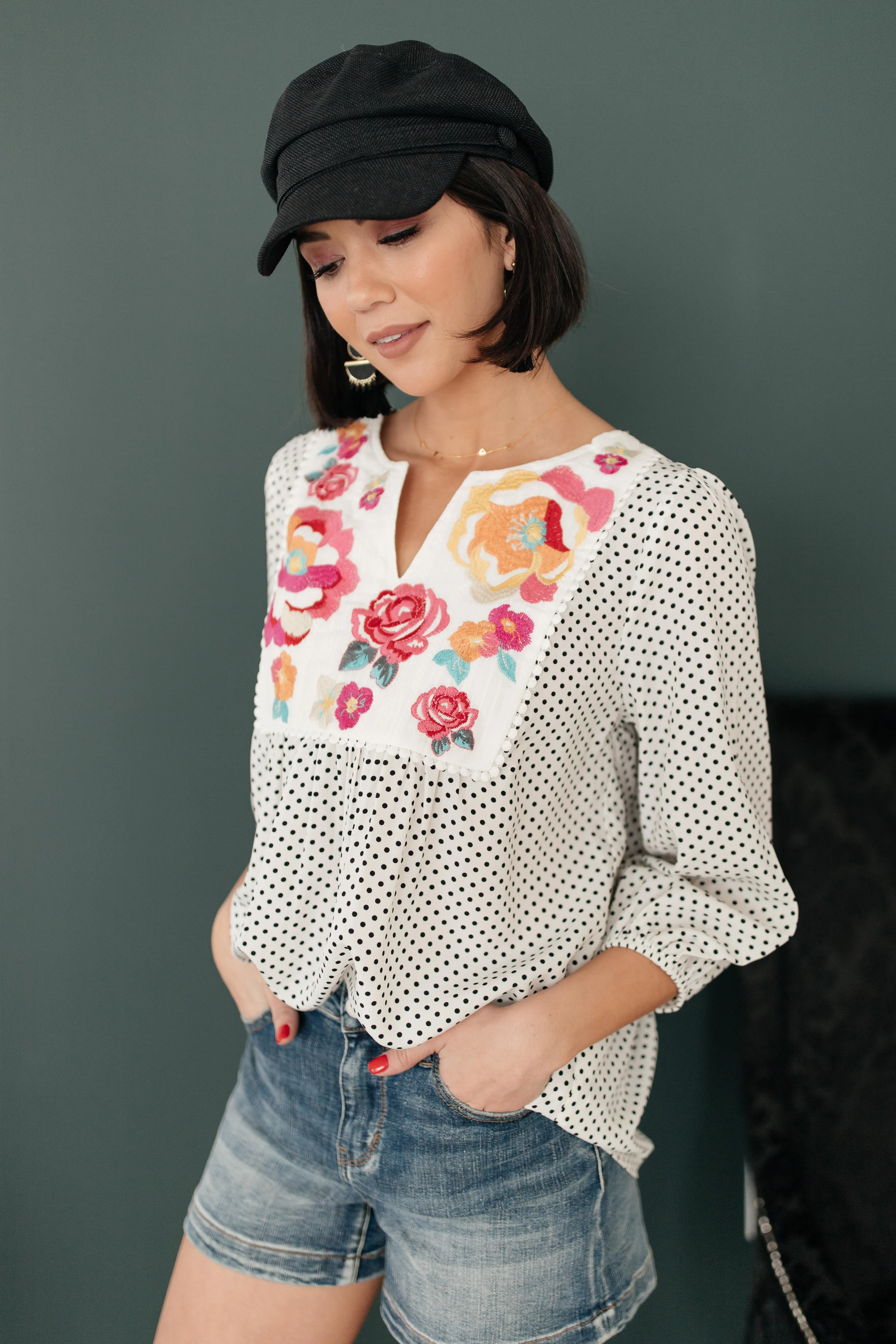 *Size S: Embroidery and Dots Blouse in Ivory