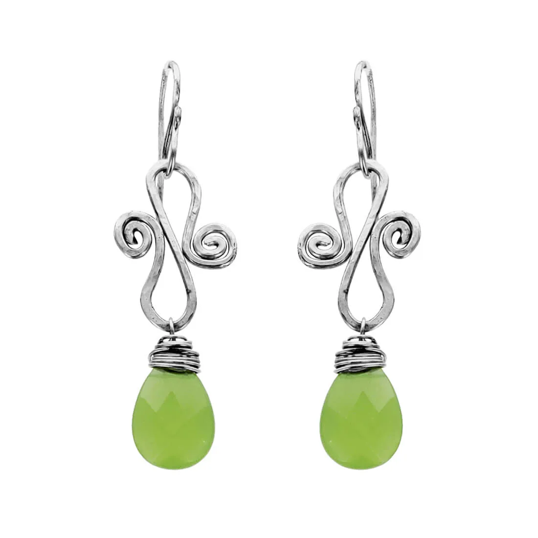 Soft Green Chalcedony Scroll Earrings