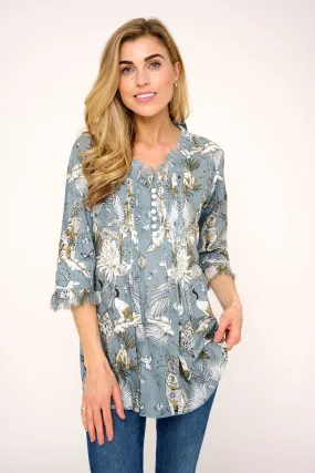 Sophie Cotton Shirt in Grey Tropical