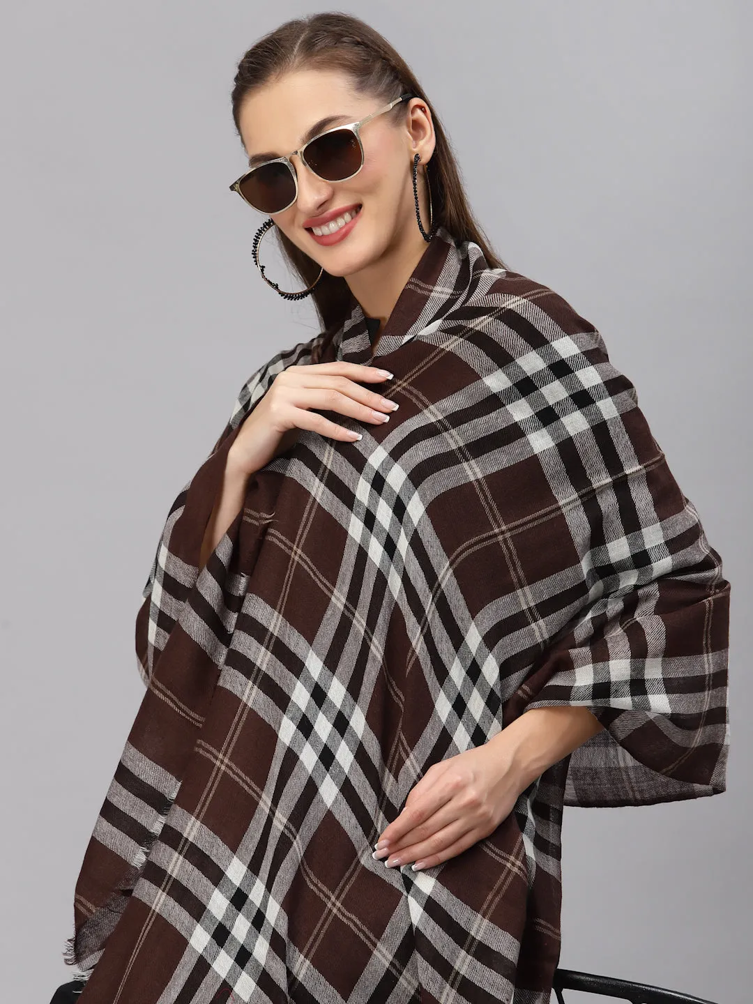 Style Quotient Women Brown Checked Shawl