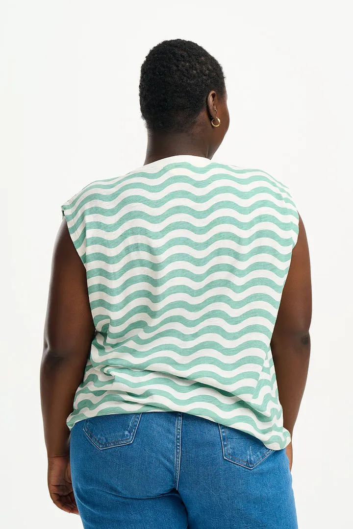 Sugarhill Brighton Chrissy Off-White Sea Green Wavy Stripes T-shirt